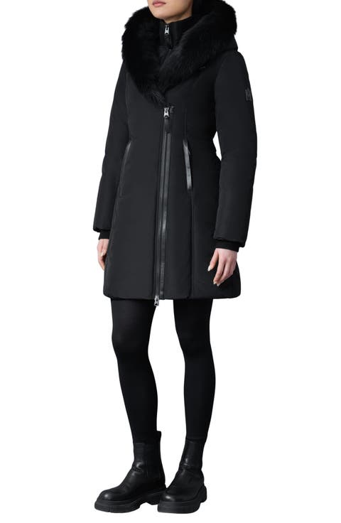 Kay Water Resistant Down Coat with Genuine Shearling Trim