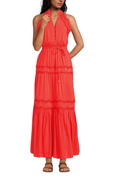 Cotton Voile Halter Tiered Maxi Dress