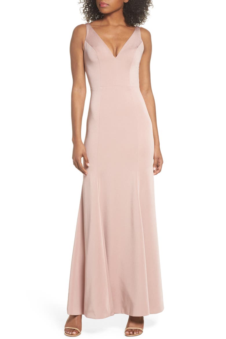 Jade Luxe Crepe V-Neck Gown, Main, color, WHIPPED APRICOT