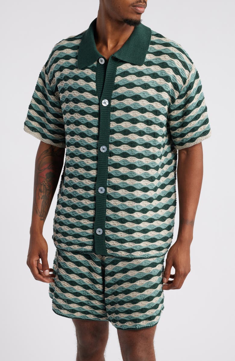 DIET STARTS MONDAY Beach Wave Open Stitch Polo Sweater, Main, color, 