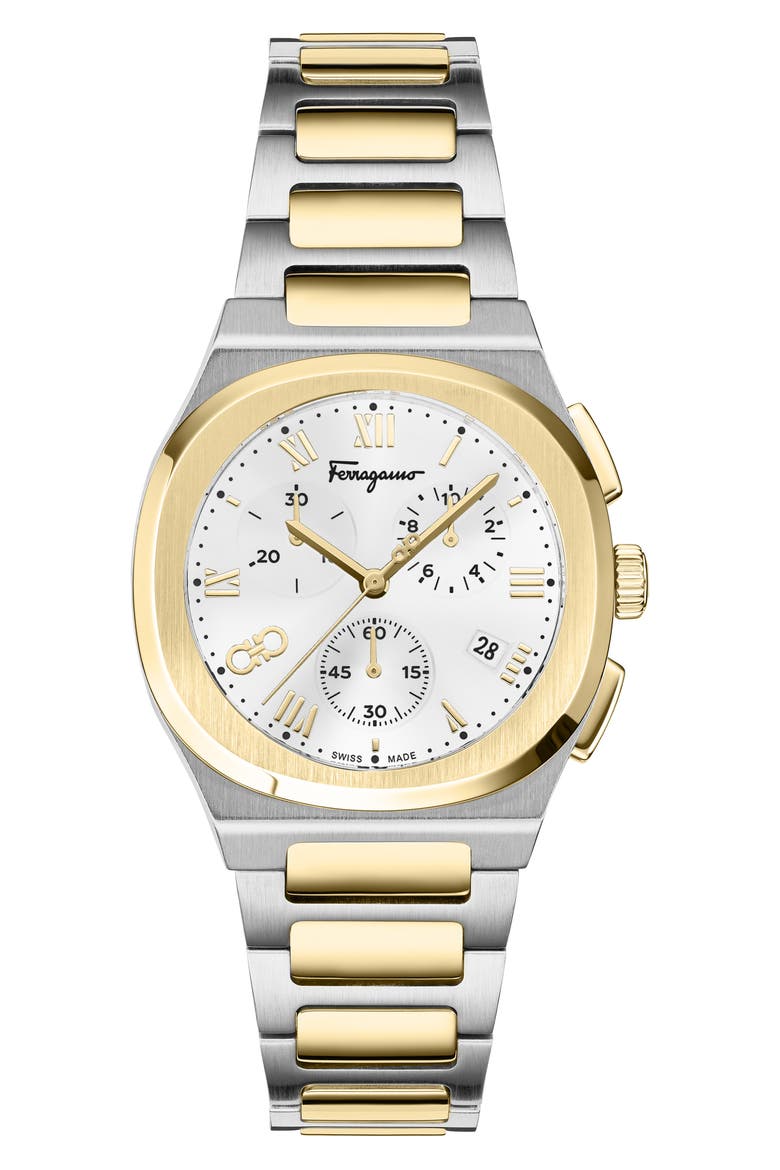 Elliptical Two-Tone Bracelet Strap Chronograph Watch, 38mm, Main, color, TTE