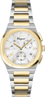 FERRAGAMO Elliptical Two-Tone Bracelet Strap Chronograph Watch, 38mm