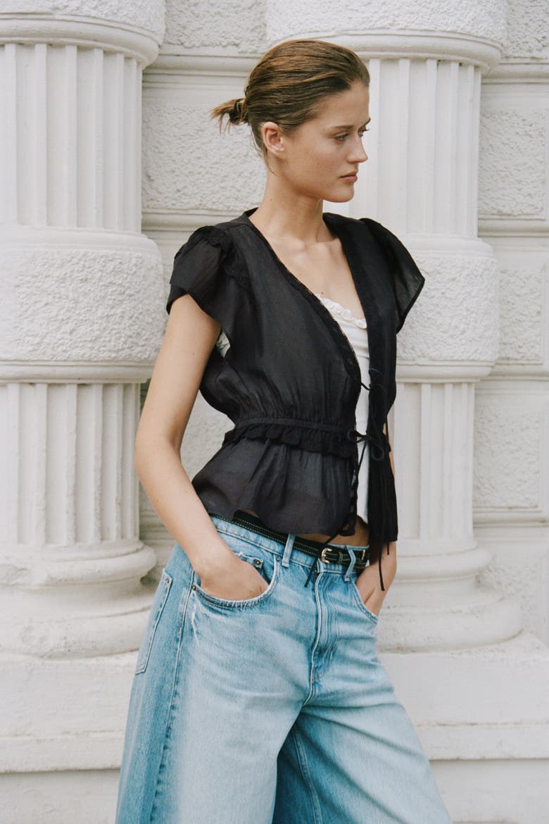 Ruffle-trimmed Blouse, Alternate, color, Black