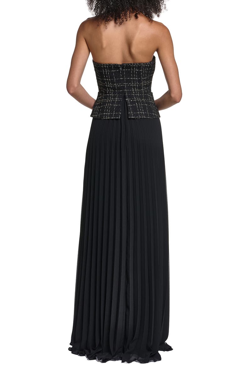 Tweed Pleated Strapless Gown, Alternate, color, BLACK GOLD