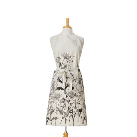Black Botanical Apron Black Multi Polyester Everyday