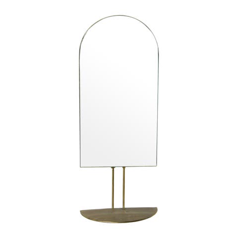 Arched Metal Framed Wall Mirror with Shelf