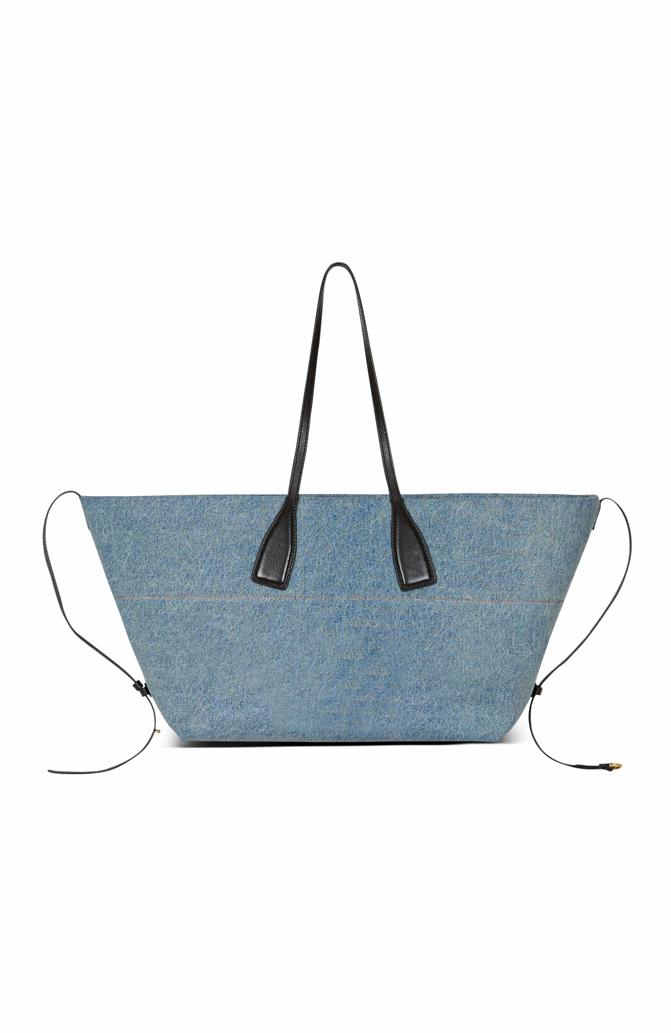Balmain Track Denim Tote Bag, Alternate, color, Blue