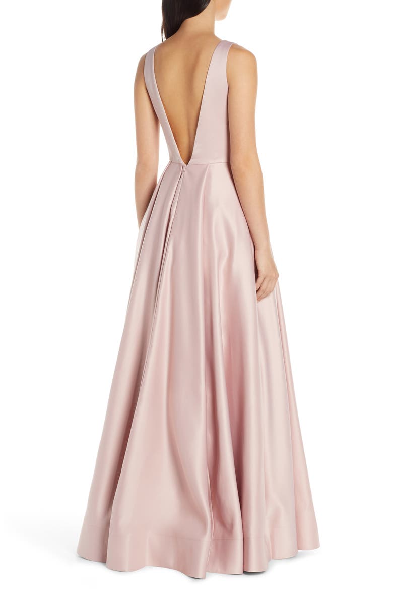 Plunging V-Neck Ballgown, Alternate, color, BLUSH