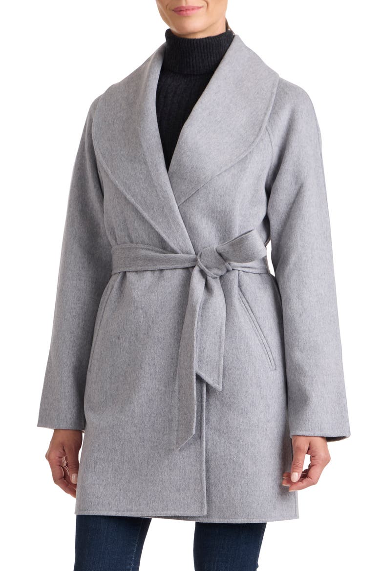 Double Face Wool Blend Wrap Coat, Main, color, GREY