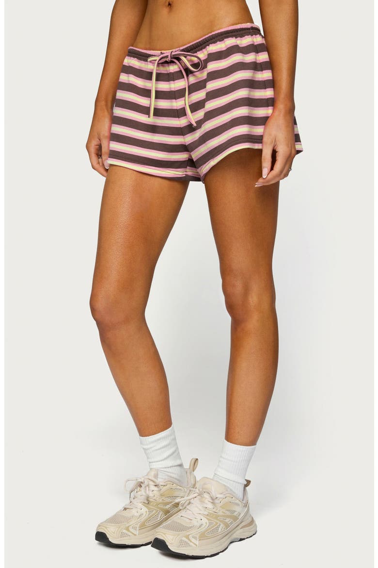 Blanchy Stripe Drawstring Shorts, Alternate, color, PINK-AND-BROWN