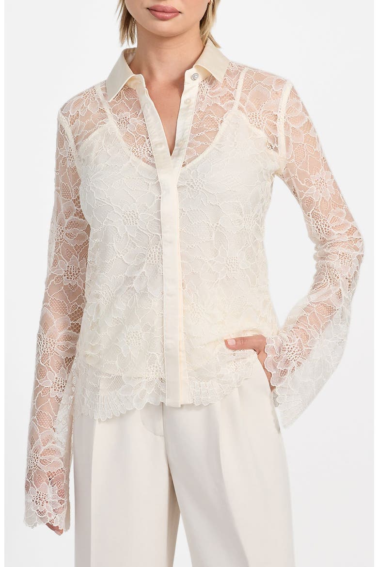 Antoinette Bell Sleeve Lace Button-Up Shirt, Main, color, CREAM WHITE