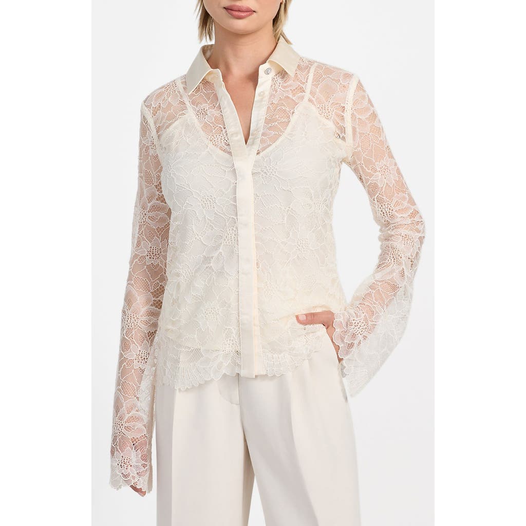 Guess Antoinette Bell Sleeve Lace Button-up Shirt In White