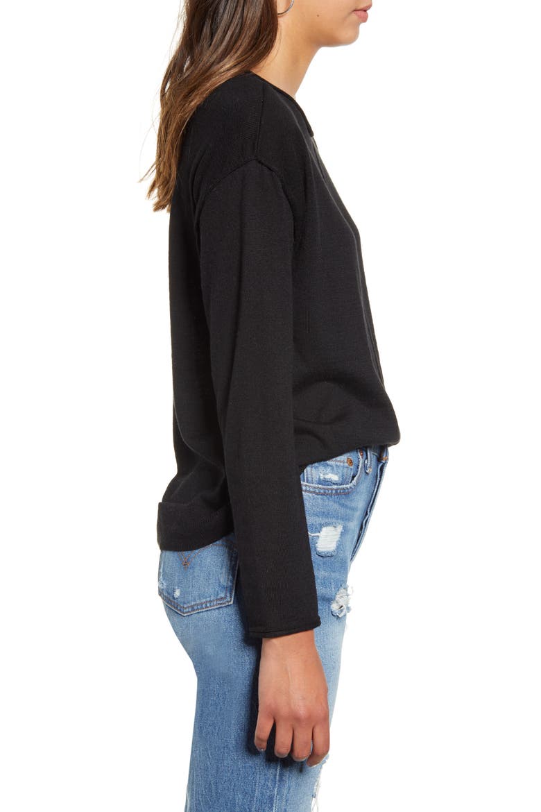 High/Low Roll Edge Sweater, Alternate, color, BLACK