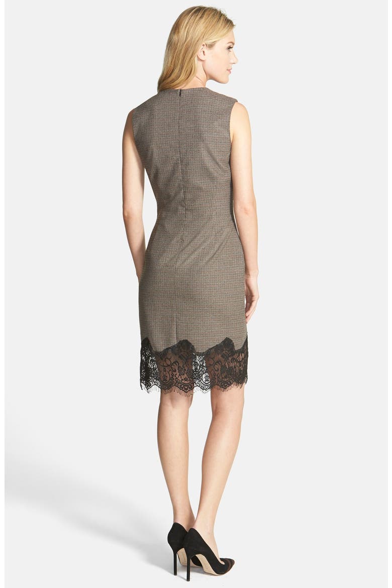 Lace Hem Check Sheath Dress, Alternate, color, WALNUT