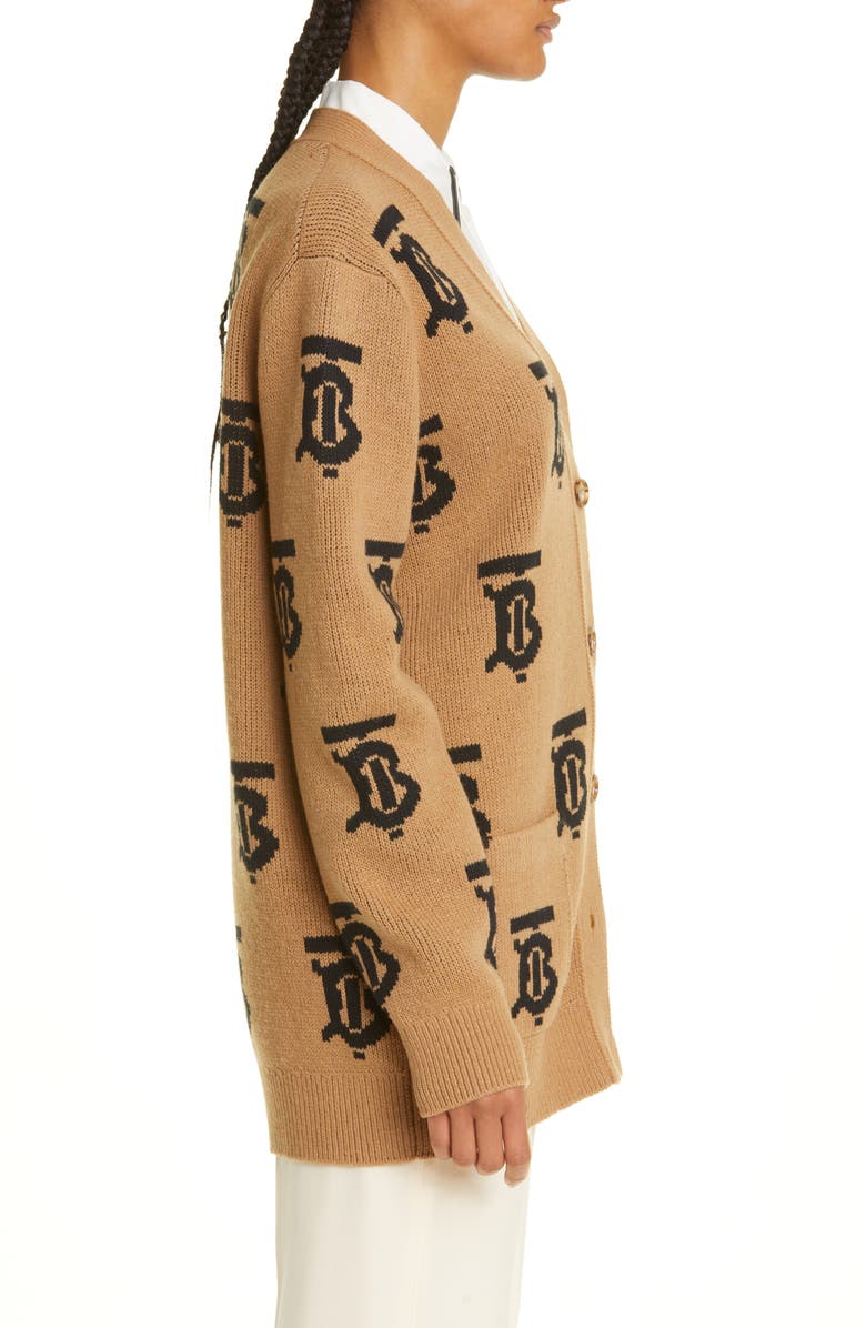 Burberry Nadine TB Monogram Wool Cardigan, Alternate, color, 