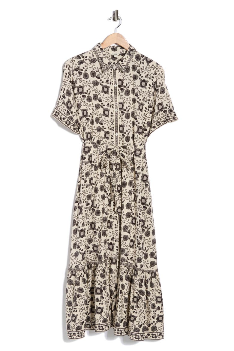 Short Sleeve Maxi Shirtdress, Alternate, color, CREAM/ BLACK FLORAL