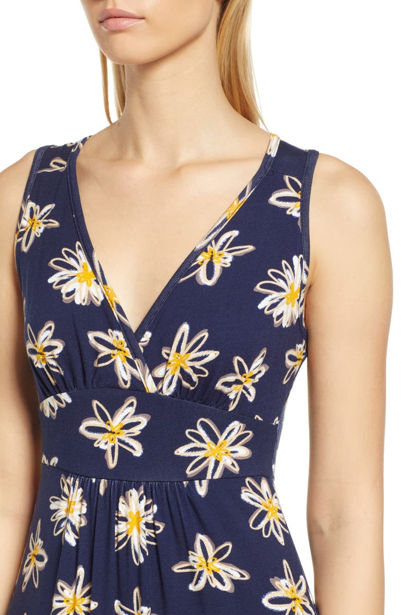 Loveappella Floral Print Empire Waist Jersey Maxi Dress, Alternate, color, Navy Yellow