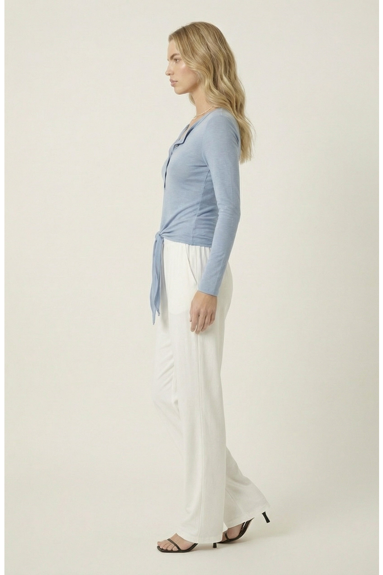 Long Sleeve Front Tie Henley Top, Alternate, color, Heathered Light Blue