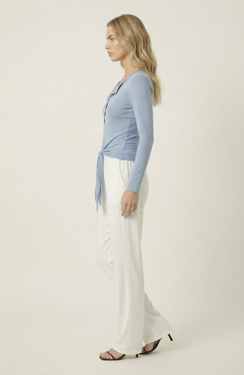 Modenaire Long Sleeve Front Tie Henley Top, Alternate, color, Heathered Light Blue