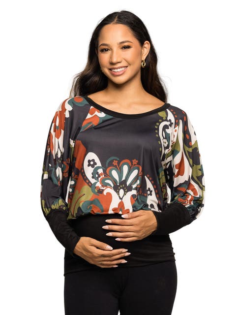Maternity Essential Paisley Print Dolman Sleeve Banded Top