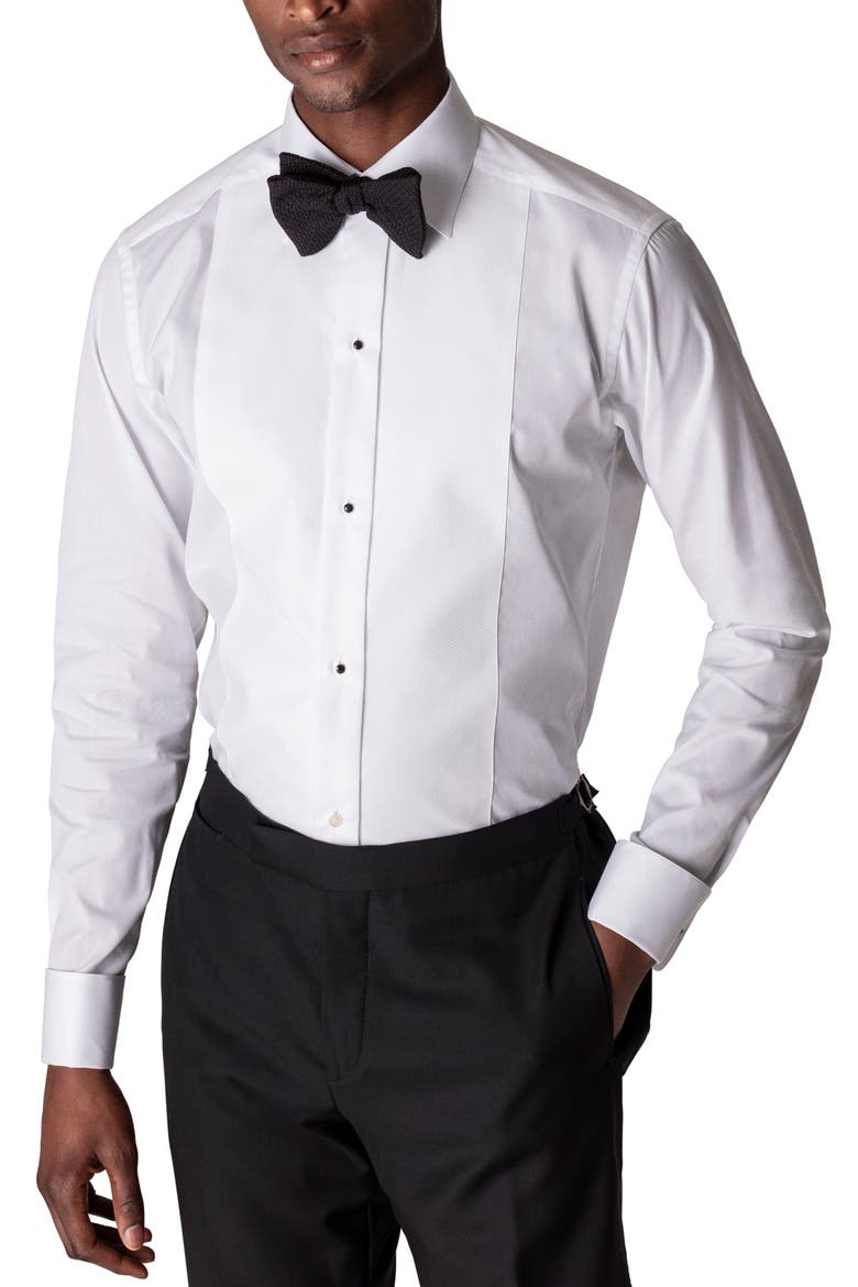 Slim Fit Piqué Tuxedo Shirt, Main, color, WHITE