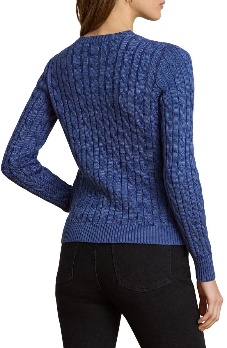 Lauren Ralph Lauren Cable Stitch Cotton Blend Cardigan, Alternate, color, Inky Blue