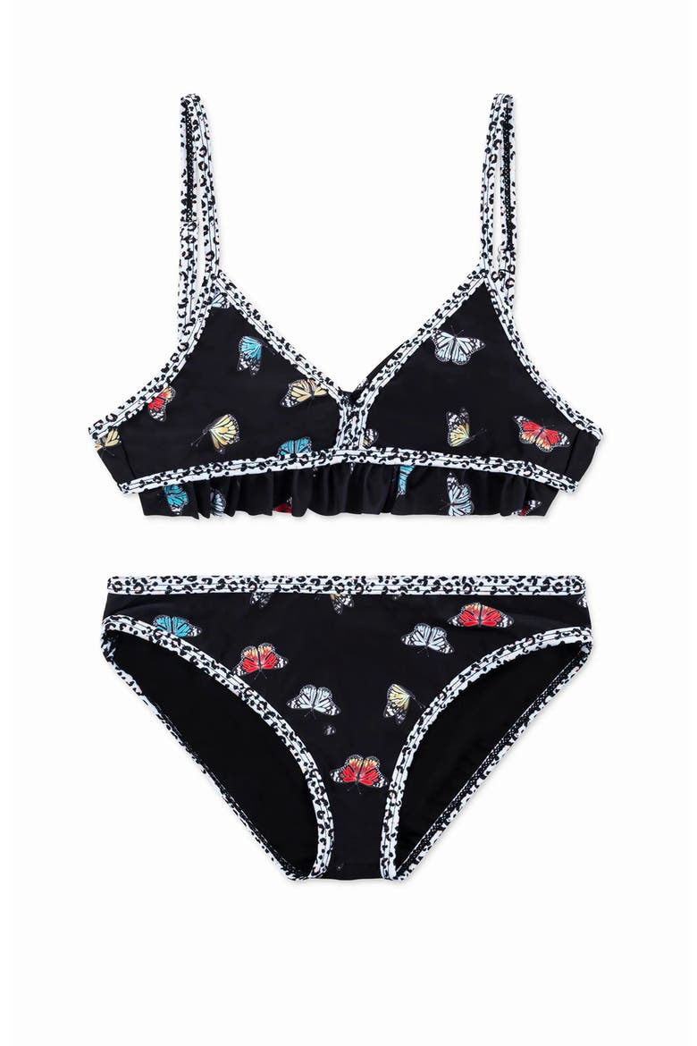 Butterfly Printed Ruffle Bikini, Main, color, BLACK