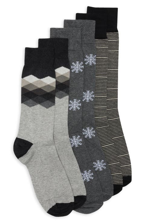 3-Pack Diamond Snowflake Dress Socks