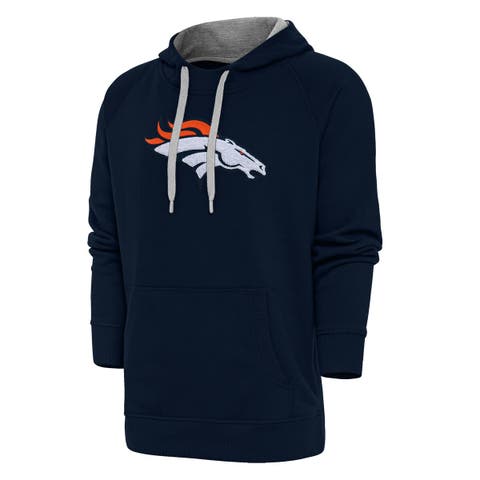 Men's Antigua Navy Denver Broncos Victory Chenille Pullover Hoodie