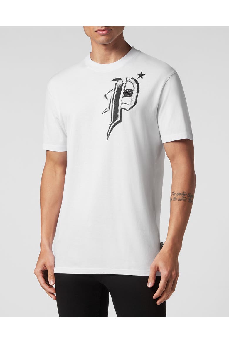 T-Shirt Round Neck Skull&Bones Men, Main, color, white
