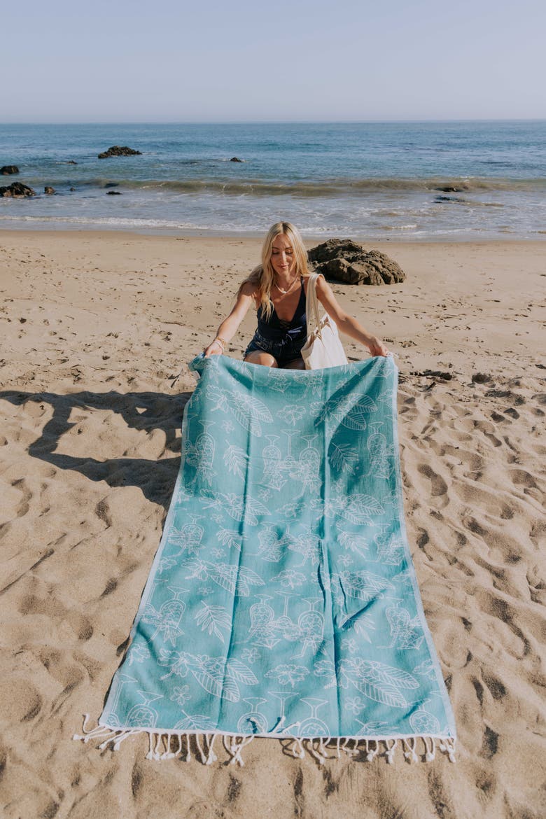 Tropical Drink Organic Turkish Towel, Alternate, color, Aqua