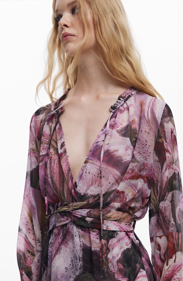 Desigual Lir Floral Print Long Sleeve Dress, Alternate, color, 