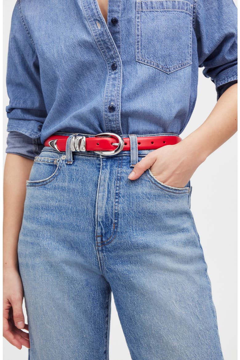 Triple Metal Keeper Leather Belt, Alternate, color, KILT RED