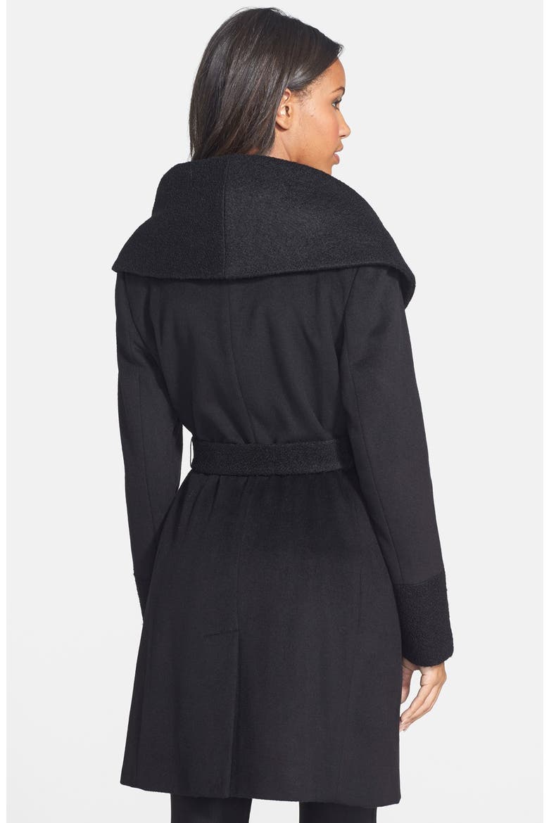 Textured Panel Wool Blend Wrap Coat, Alternate, color, BLACK
