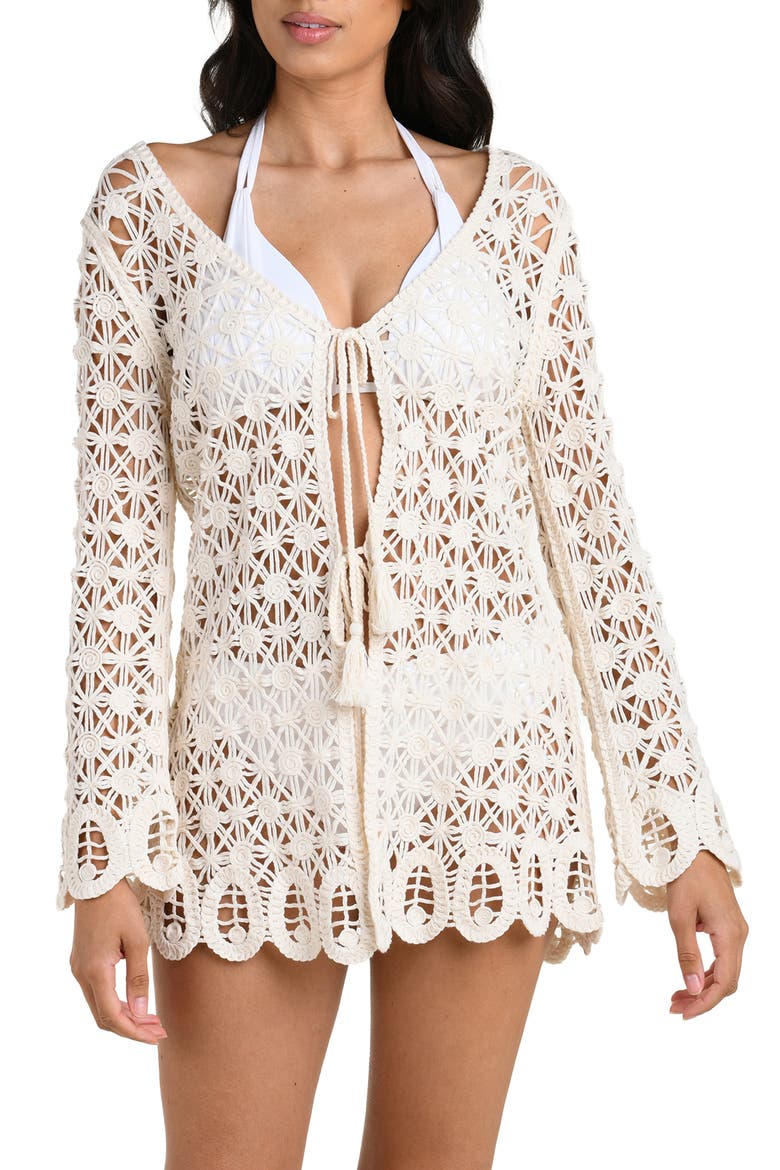 Serenity Tie Front Cotton Blend Cover-Up Tunic, Alternate, color, IVORY