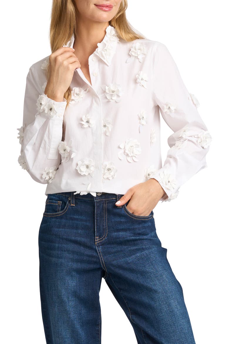 Avery Appliqué Cotton Shirt, Main, color, BRILLIANT WHITE