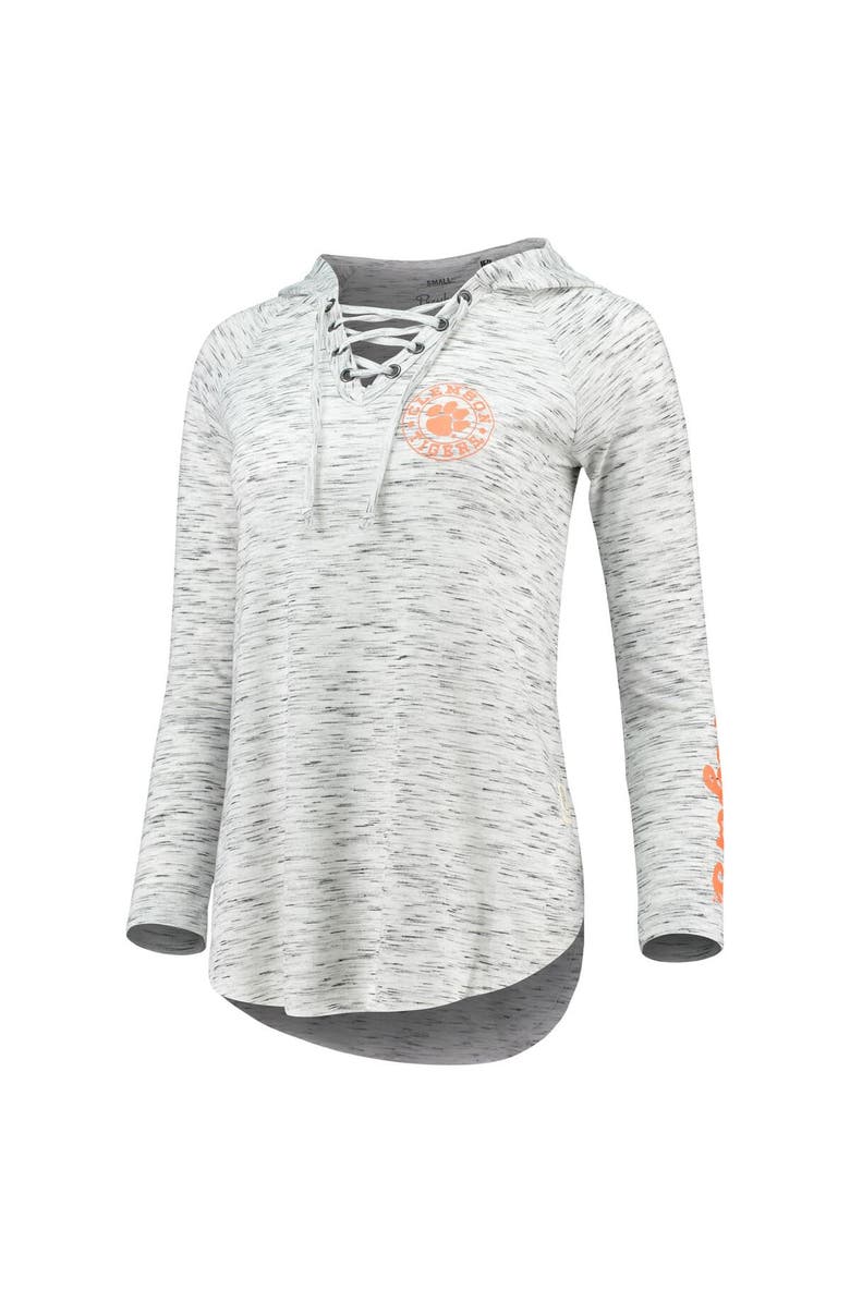 PRESSBOX Women's Pressbox Gray Clemson Tigers Space Dye Lace-Up V-Neck Long Sleeve T-Shirt, Main, color,