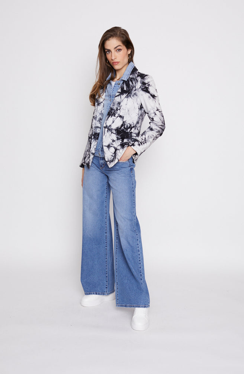 Blue Revival Helen Tie Dye Blazer With Removable Denim Insert In Black/white Tie Dye