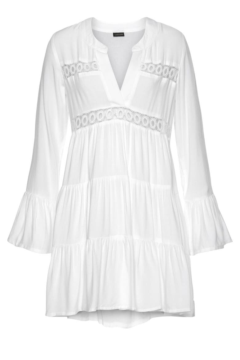 Flowy Flared Sleeve Dress, Alternate, color, White