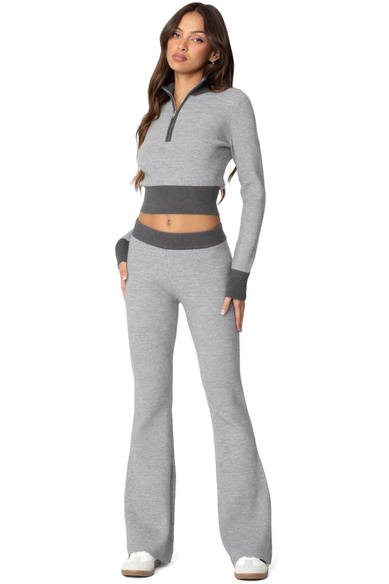 Lei Contrast Trim Half Zip Crop Top, Alternate, color, GRAY