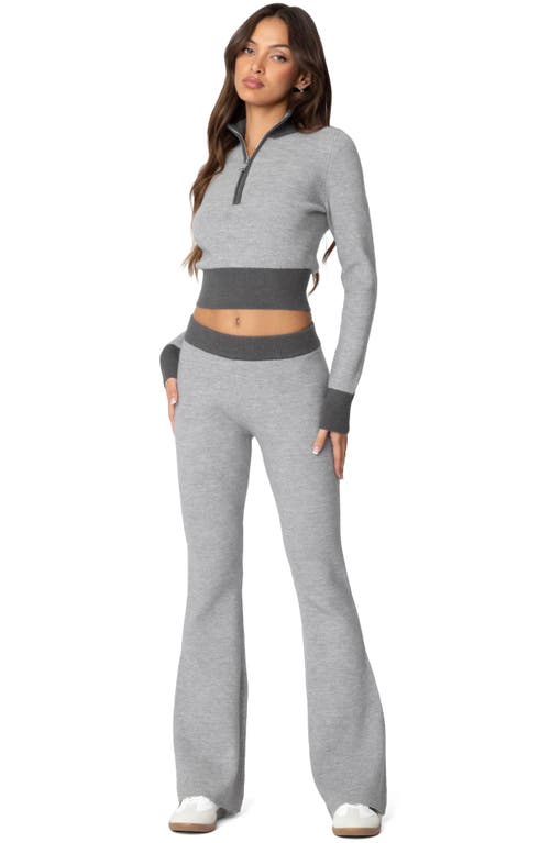 Edikted Lei Contrast Trim Half Zip Crop Top In Gray