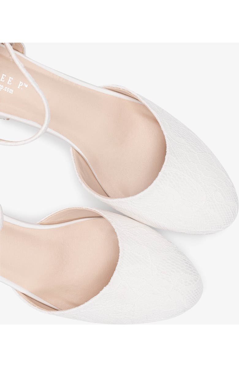 Kailee P Yvonne Lace Round Toe Low Block Heel Wedding Shoes with Ankle Strap, Alternate, color, White