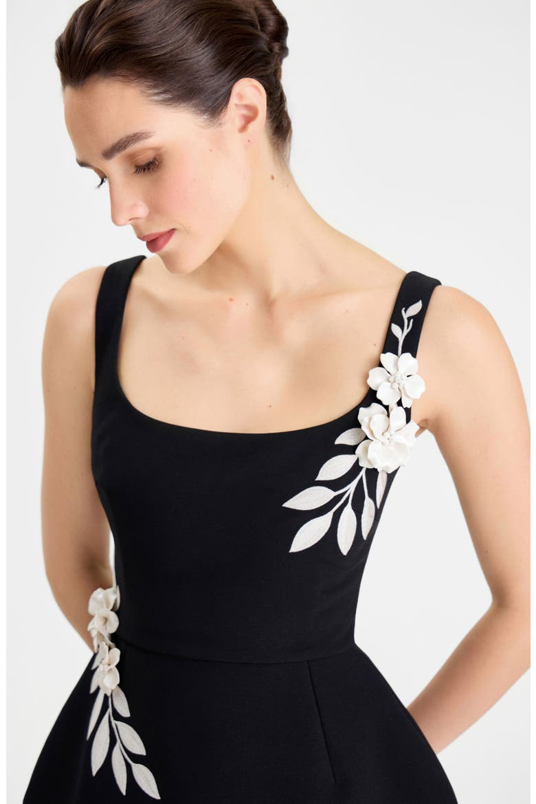 Lana Floral Appliqué Fit & Flare Cocktail Minidress, Alternate, color, BLACK