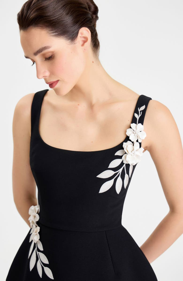 NADINE MERABI Lana Floral Appliqué Fit & Flare Cocktail Minidress, Alternate, color, Black