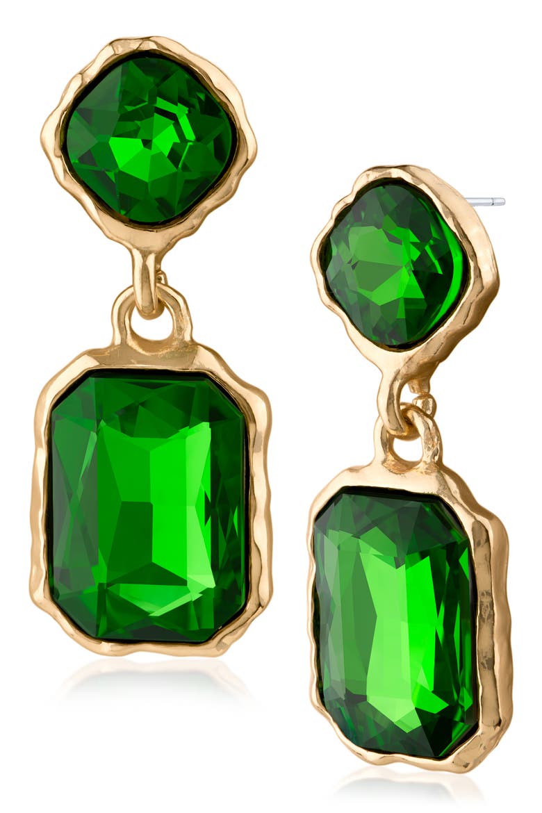 Organic Framed Crystal Drop Earrings, Main, color, GREEN/ GOLD