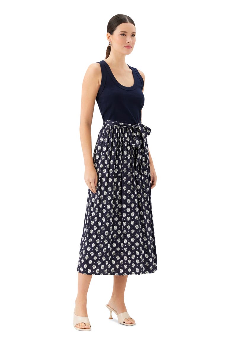 Sleeveless Belted Midi Dress, Alternate, color, NAVY