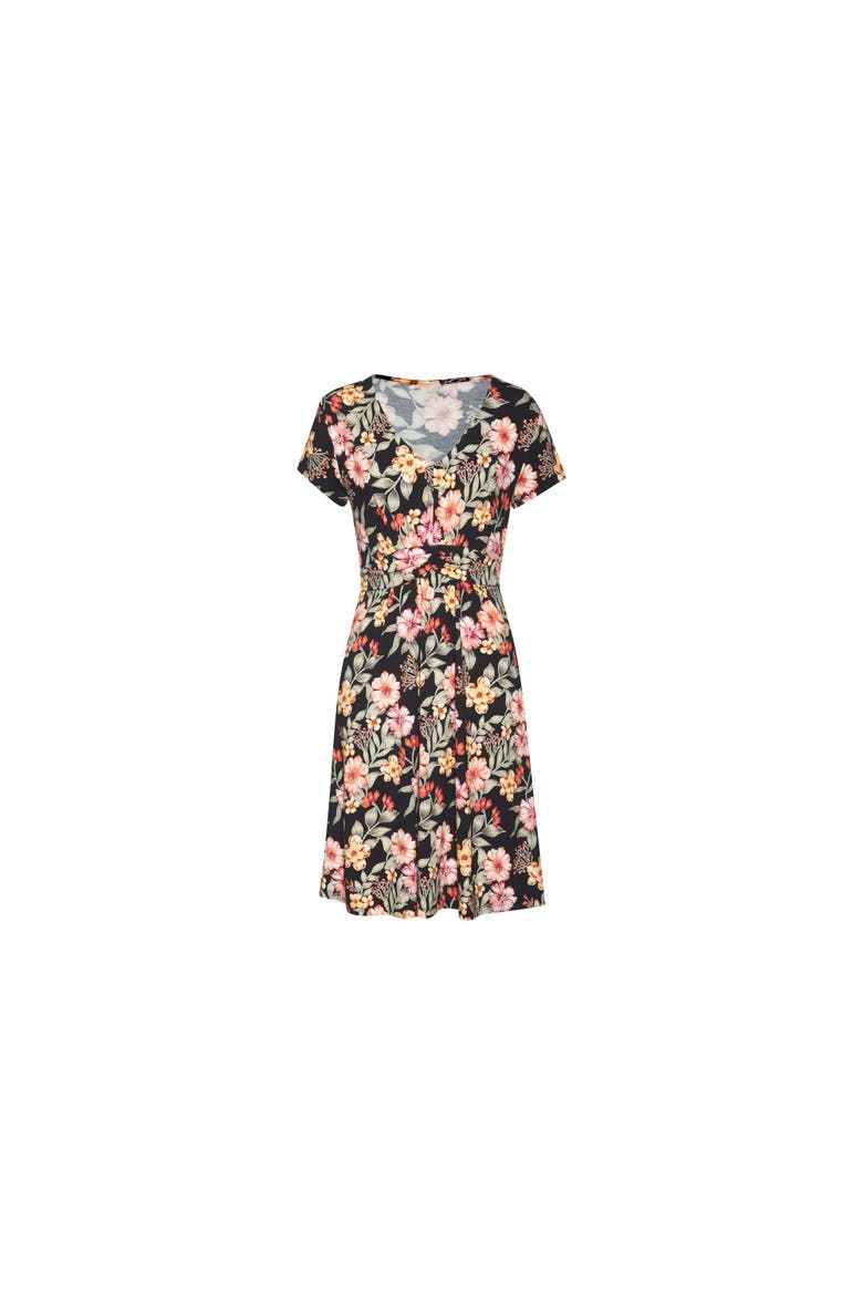 Floral Short Sleeve Dress, Alternate, color, Black Printed