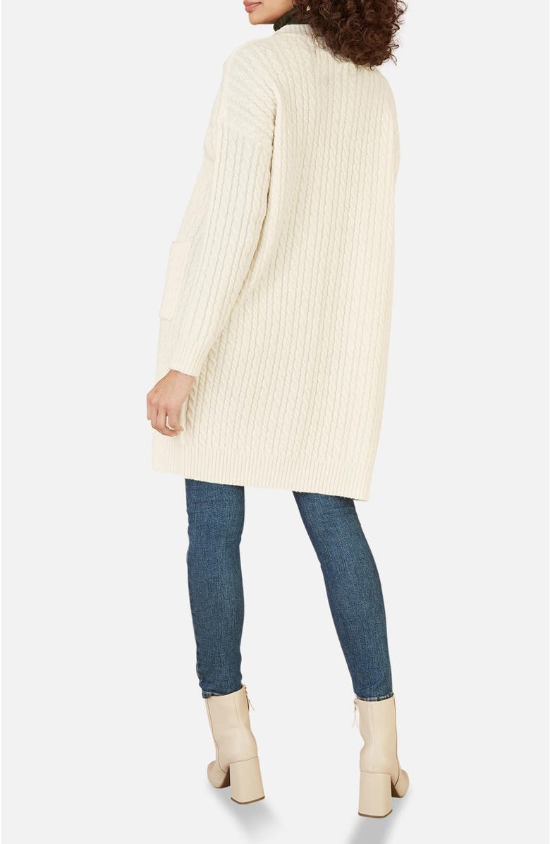 Yumi Cable Knit Long Sleeve Long Cardigan, Alternate, color, Ivory