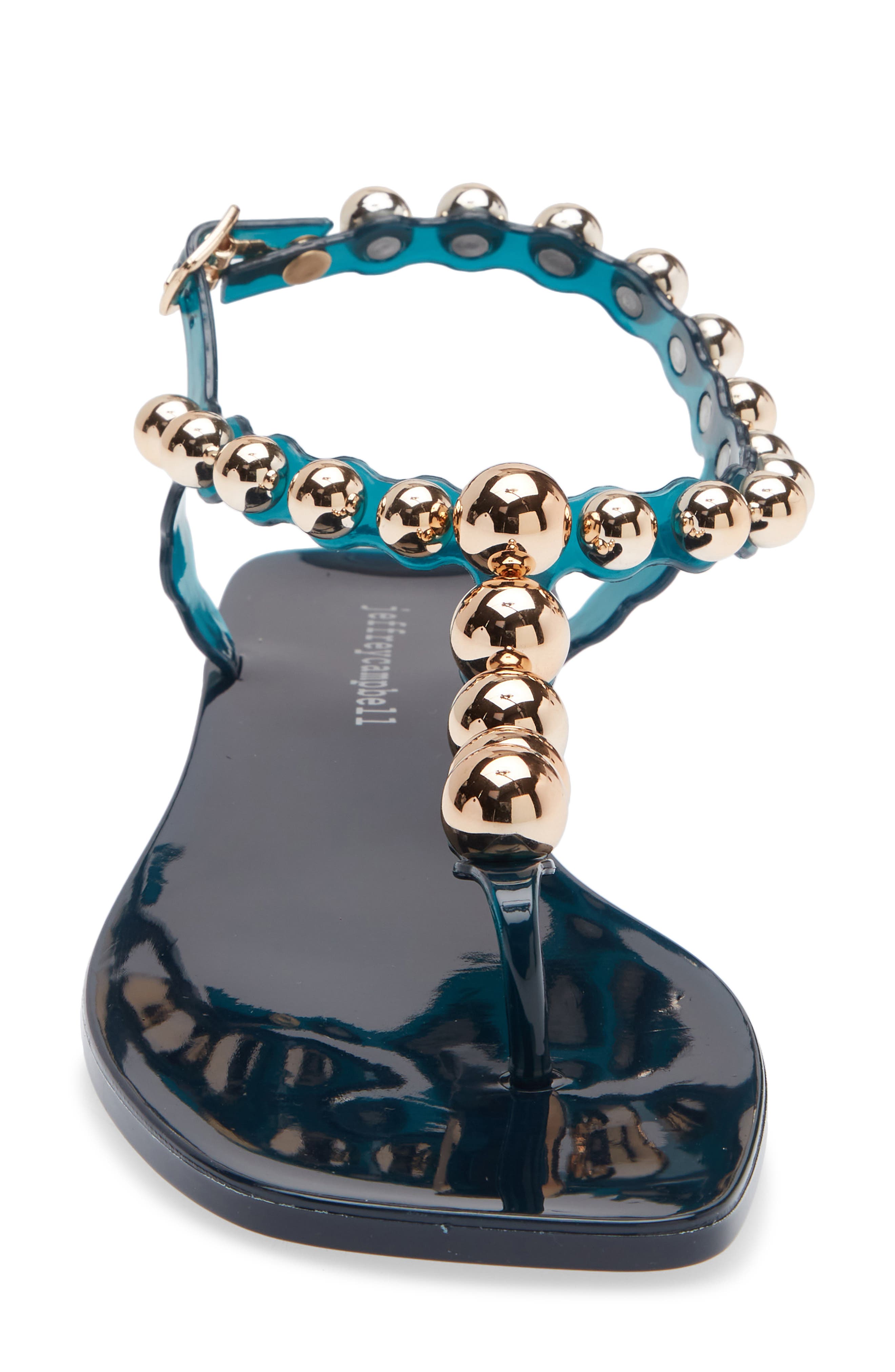 Jeffrey Campbell Plated Embellished Sandal, Alternate, color, Teal Gold