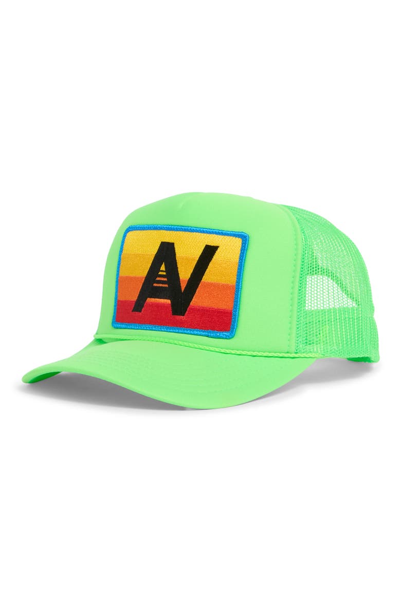 Logo Rainbow Trucker Hat, Main, color, NEON GREEN